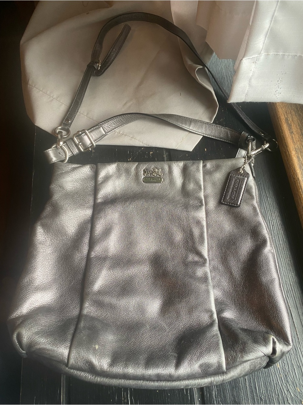 Coach Metallic Pewter Leather Crossbody Bag